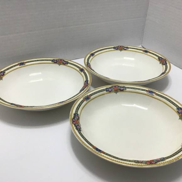 3 Edwin M. Knowles China Bowls Decorated With Bands of Tiny flowers Art Deco - Picture 3 of 7